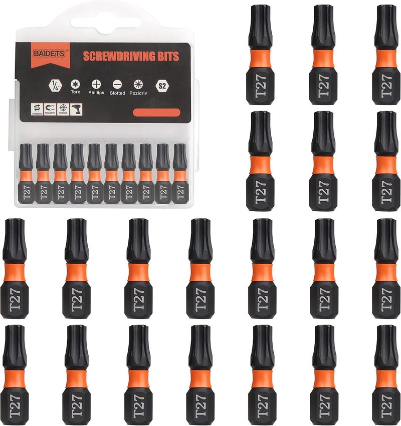 BAIDETS Pro T27 Bit Assortment - Screwdriver Bits Set 20Pcs, 25mm Length, Torx Screwdriver Bit, 1/4 Inch Hex Shank, with Storage Box - Image 1